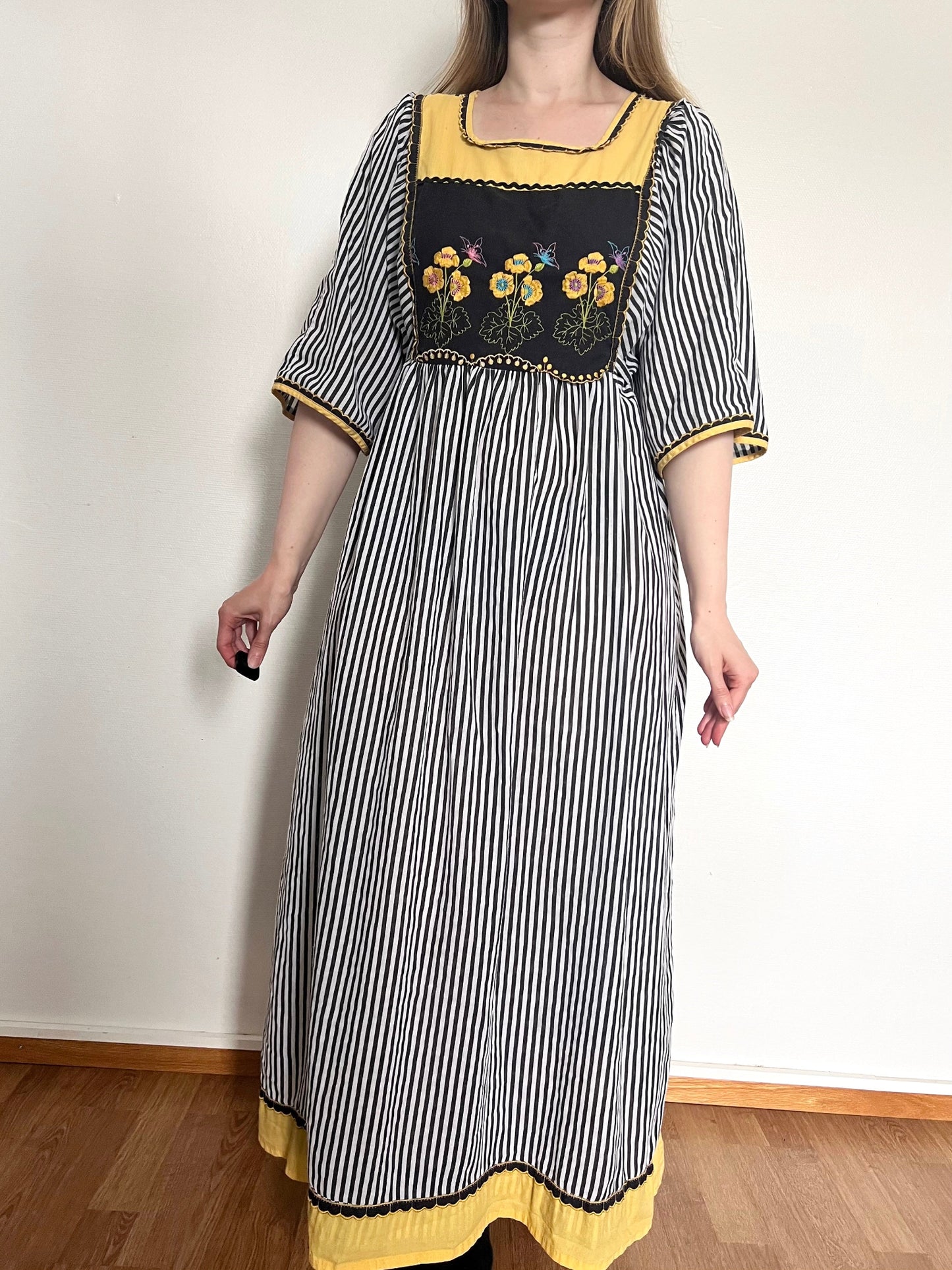 70s striped floral dress, Size L