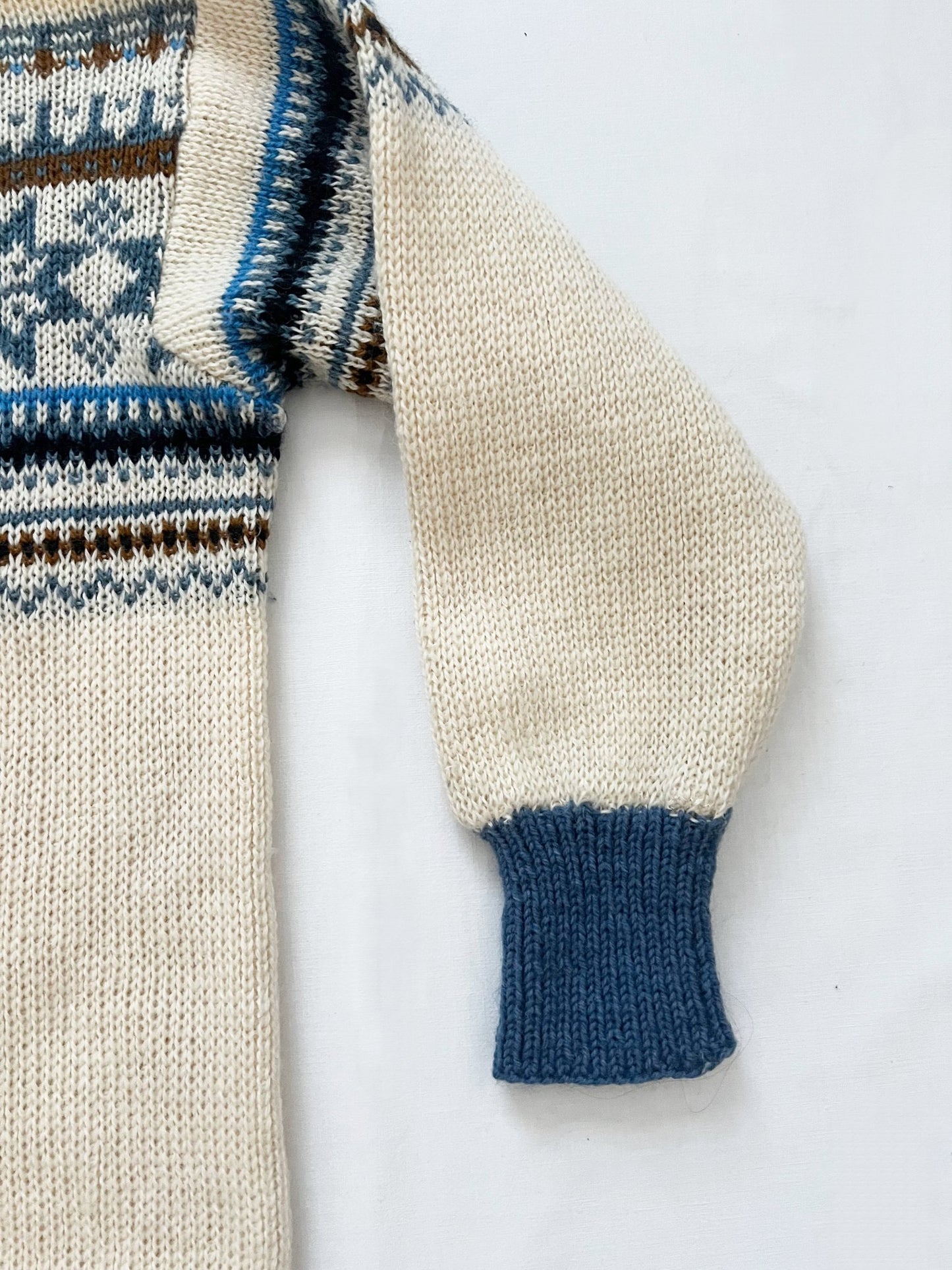 Blue & white Norwegian wool cardigan, Size L-XL