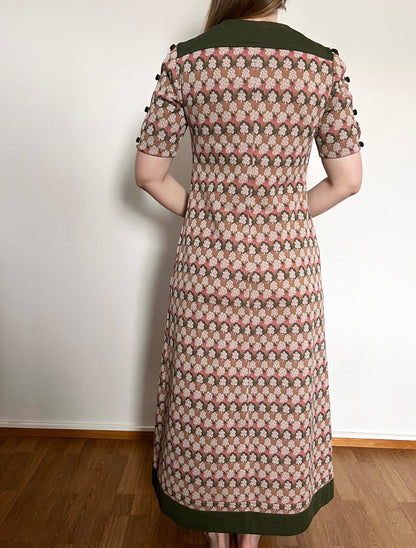 60s long floral motif dress, Size S-M