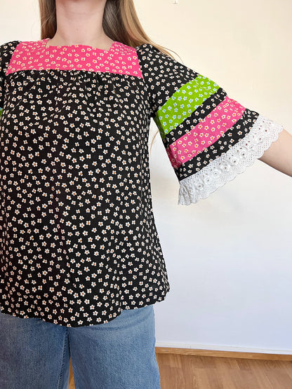 70s Pia & Paula cotton floral top, Size S