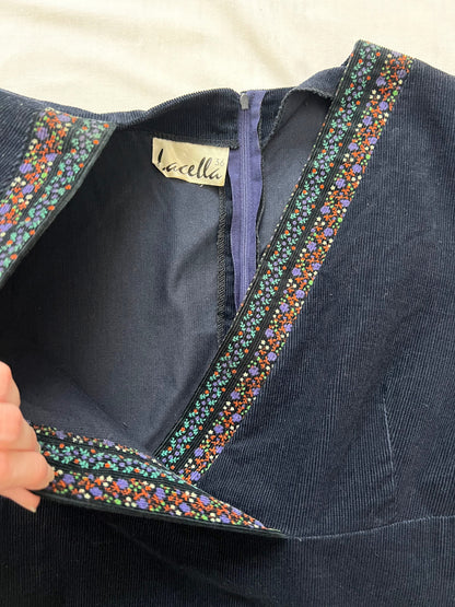 70s navy ribbed dress with pockets, Size S