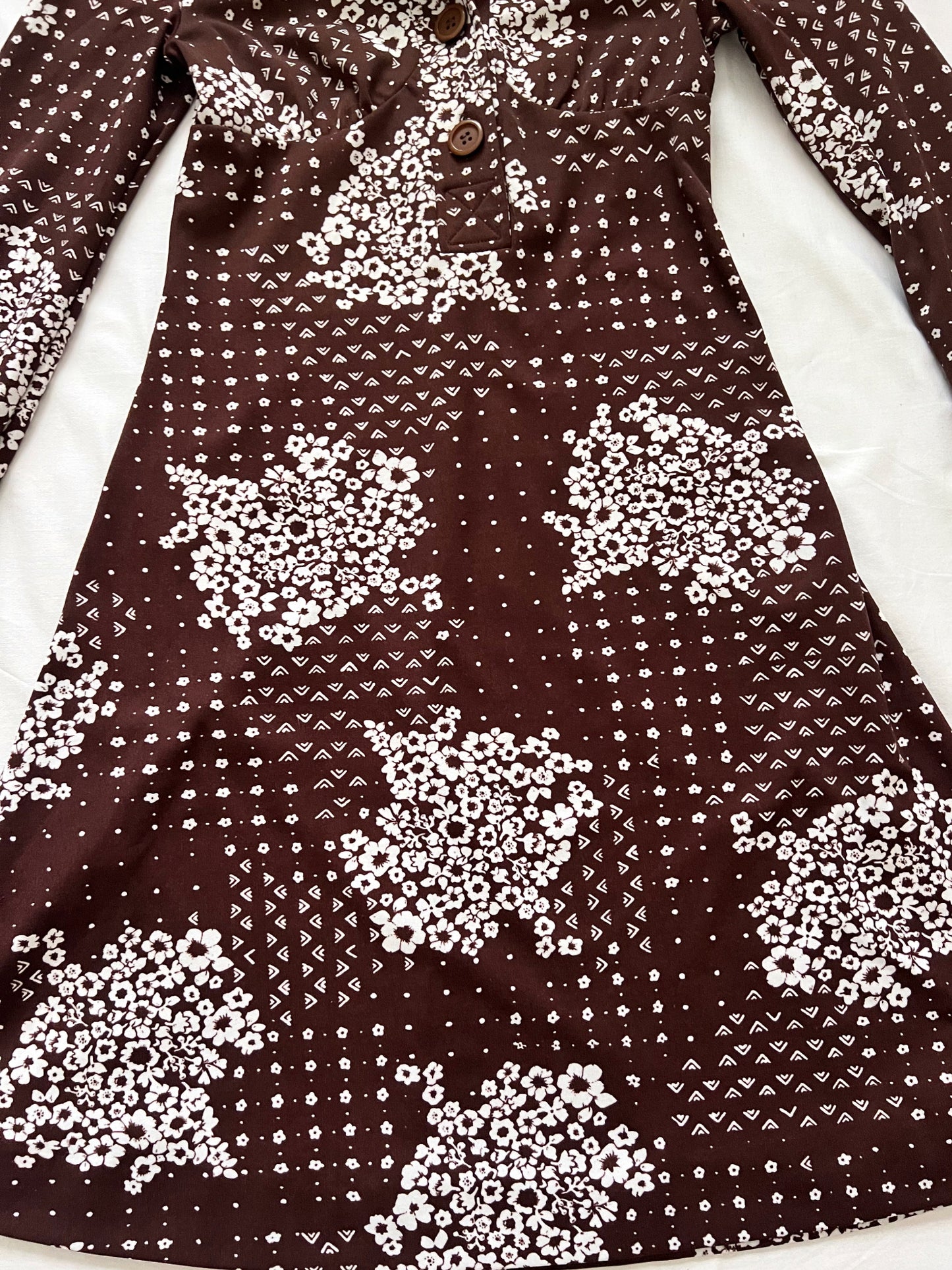 70s brown and white dress, Size S