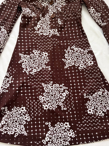 70s brown and white dress, Size S