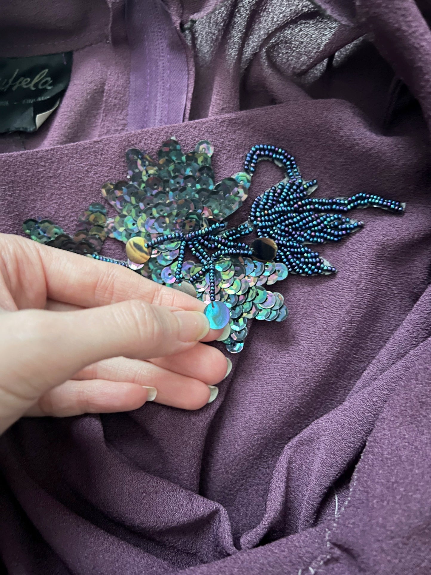 70s purple cowl and sequins dress, Size L