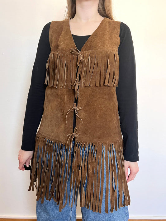 Brown suede fringe vest, Size M