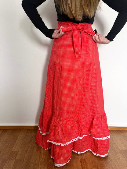 70s Pia & Paula red and white polka dot maxi skirt, Size S