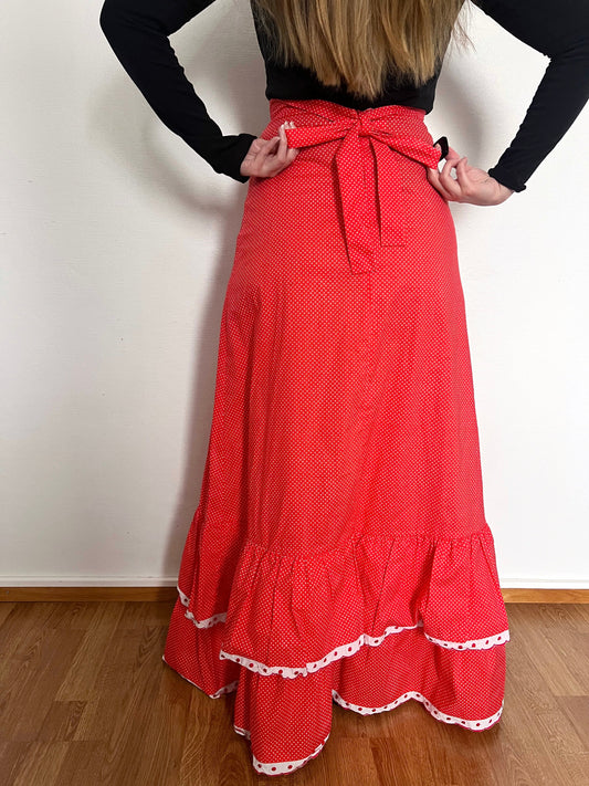 70s Pia & Paula red and white polka dot maxi skirt, Size S
