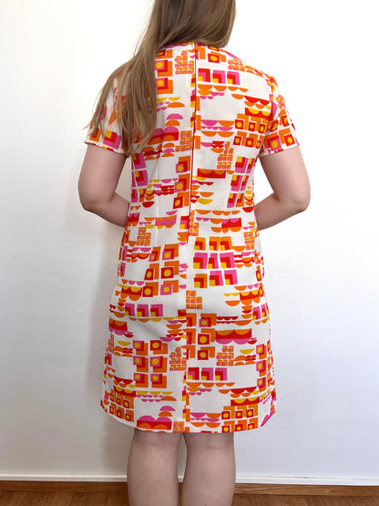 60s colorful shapes dress, Size M