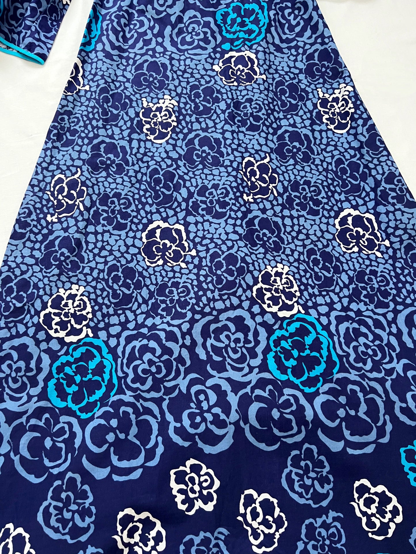 70s 100% cotton blue floral maxi dress, Size S