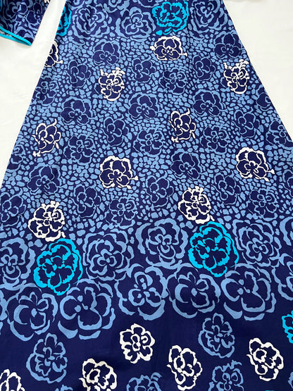 70s 100% cotton blue floral maxi dress, Size S