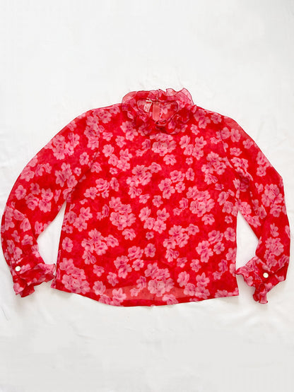 Red and pink floral blouse, Size XL
