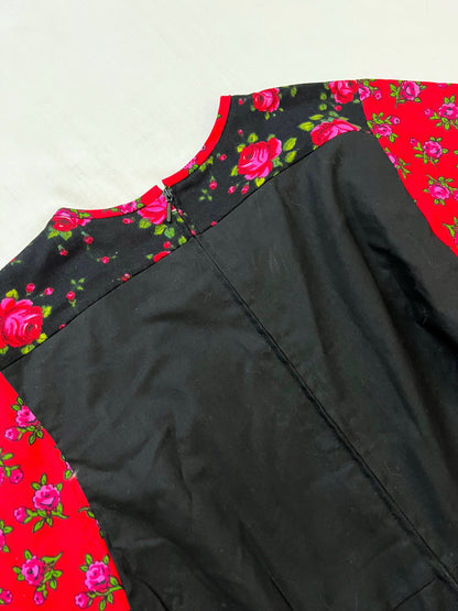 70s black and red flower dress, Size S