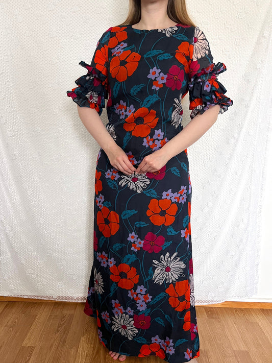 70s ruffle sleeves floral dress, Size S-M