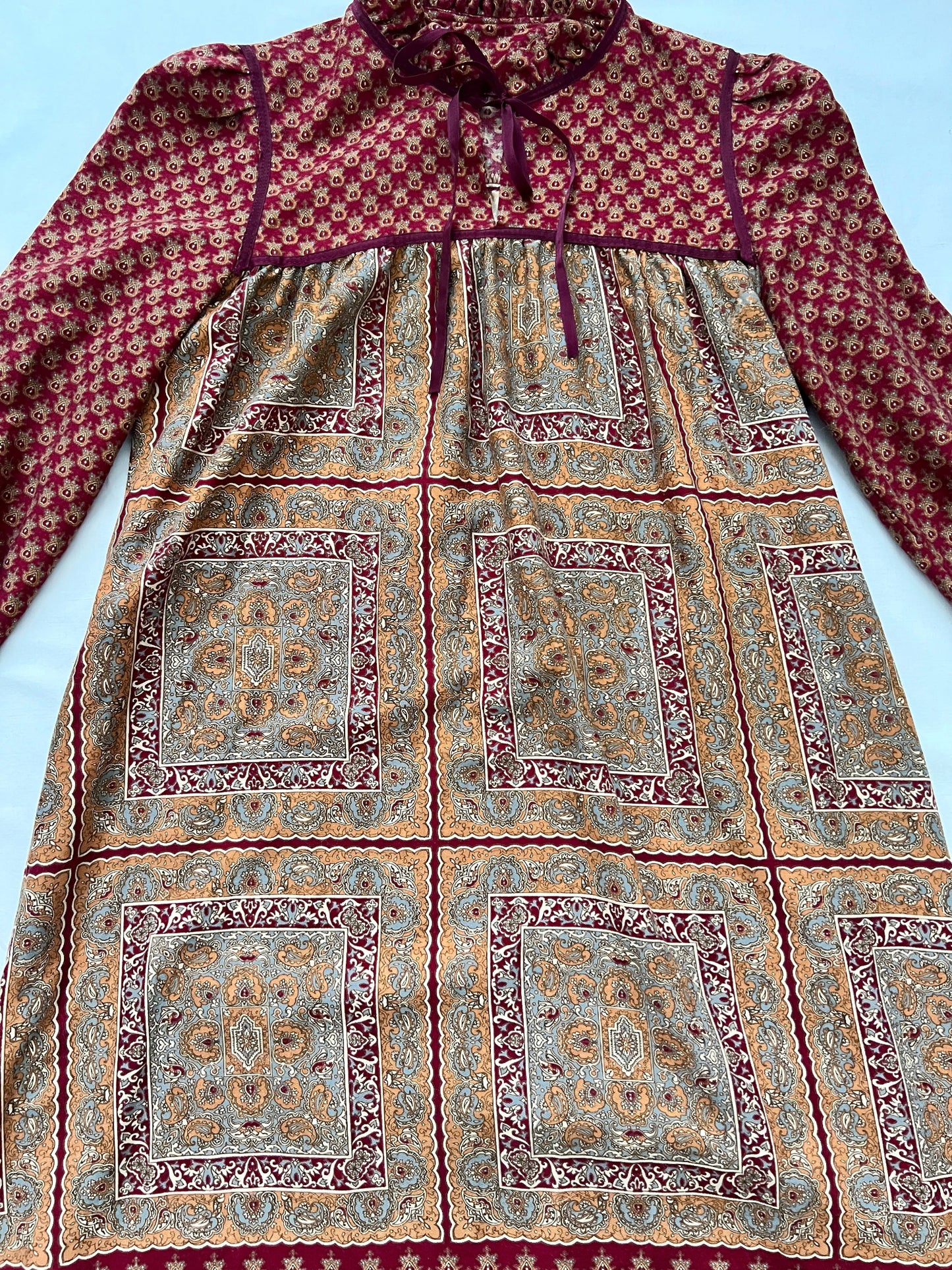 70s burgundy prairie dress, Size S