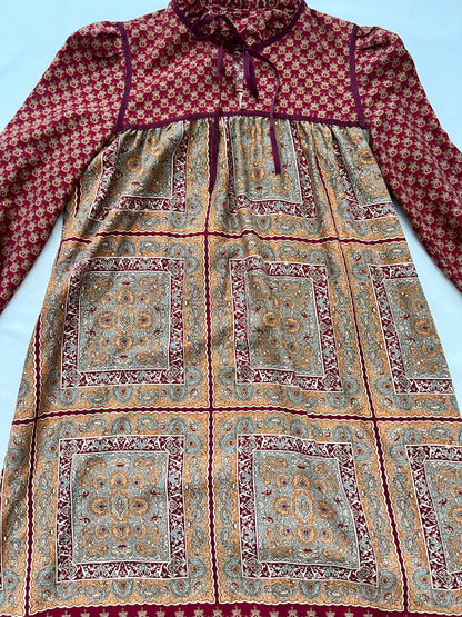 70s burgundy prairie dress, Size S