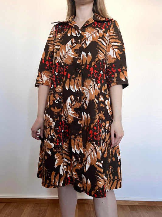 Cotton brown leaf pocket dress, Size L