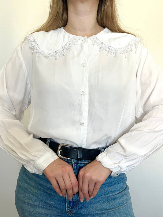 White pearl blouse, Size L