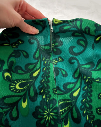 60s green flower dress, Size S