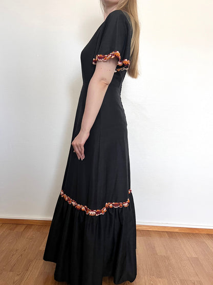 60s black square neckline dress, Size S