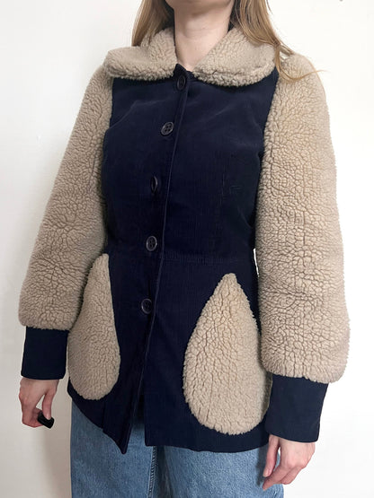 70s navy and sherpa jacket, Size S