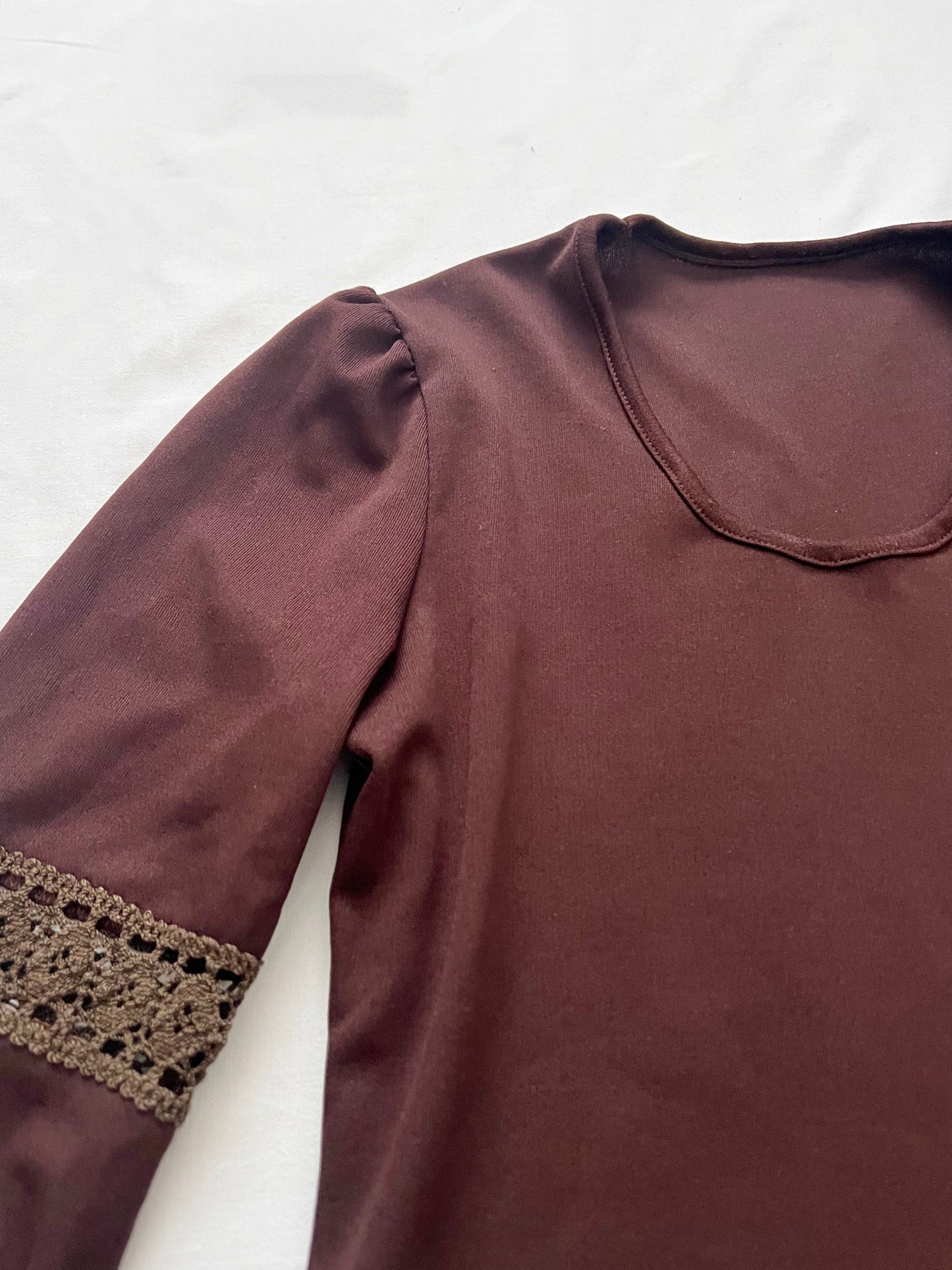70s brown lace detail top, Size XS-S