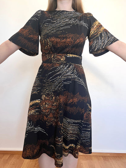 70s dark flared sleeves dress, Size S