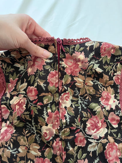 70s floral and burgandy dress, Size M