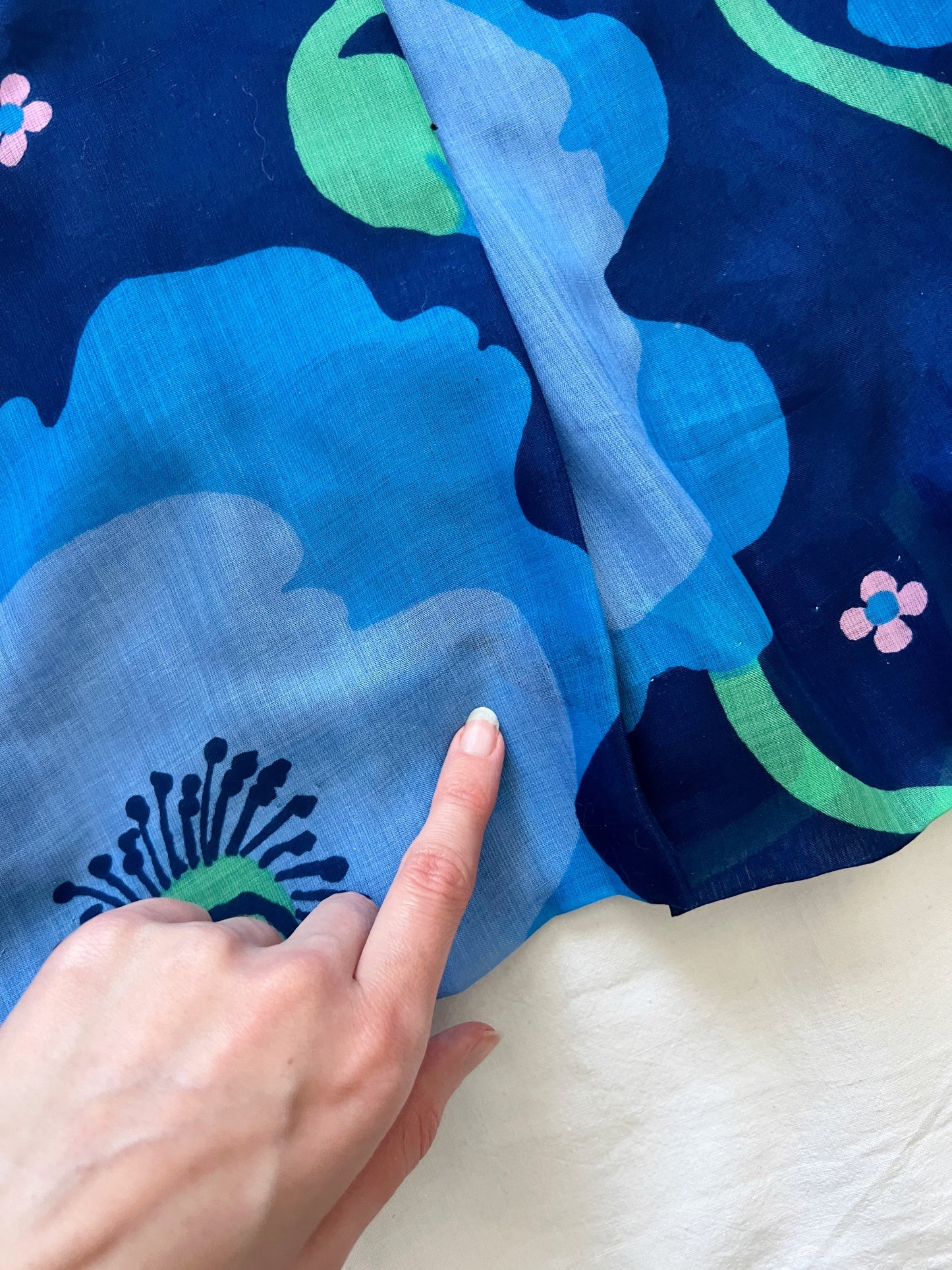 70s blue floral dress, Size XS-S