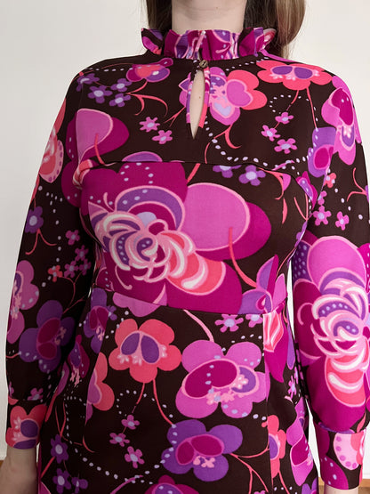60s flower pattern dress, Size M