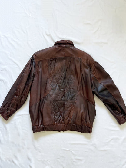 Brown 80s bomber leather jacket, Size L-XL