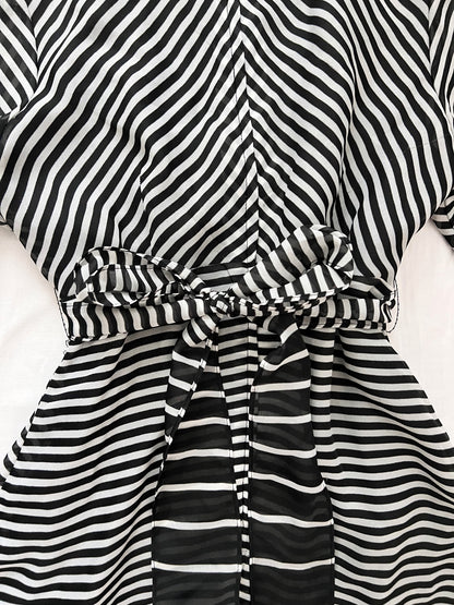 70s black and white striped dress, Size S-M