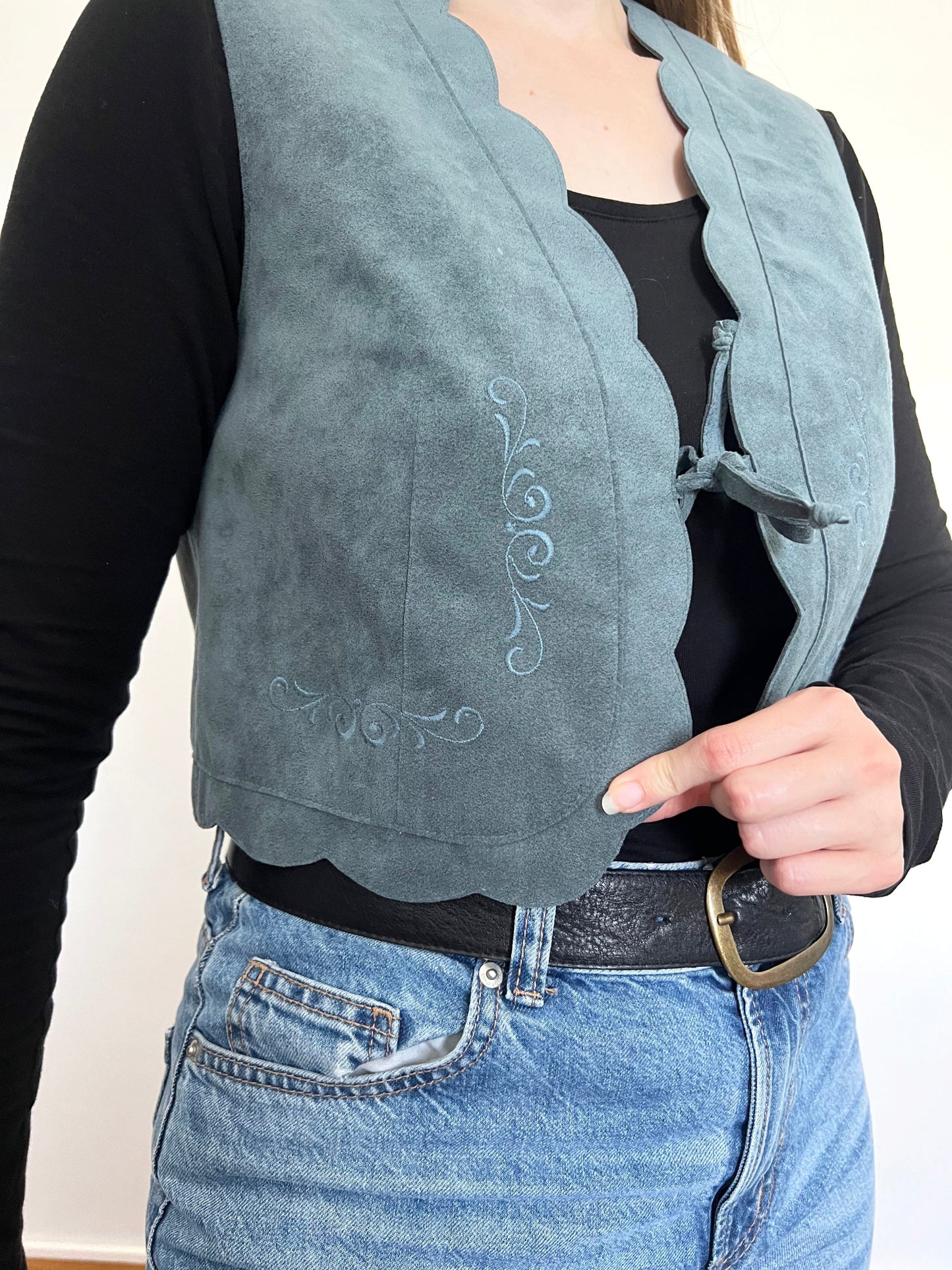 70s blue suede vest, Size M
