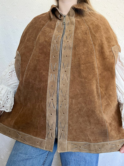 70s suede cape jacket, Size S-L