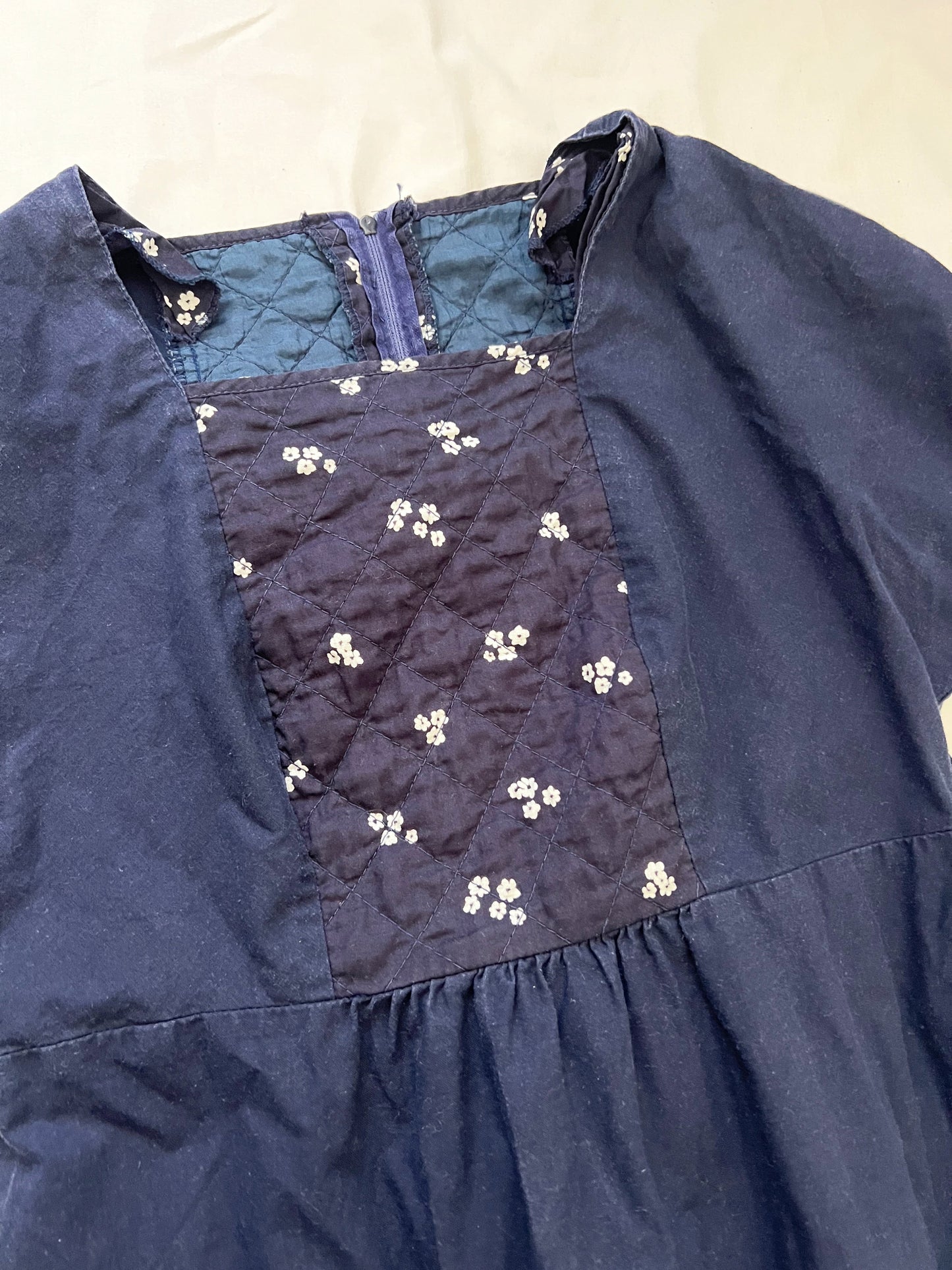 70s cotton dark blue maxi dress, Size S