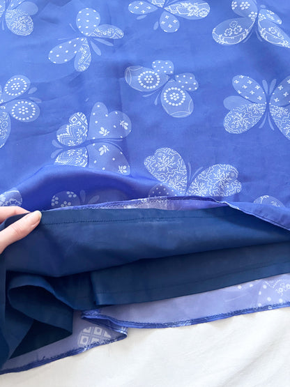 60s blue butterfly dress, Size M-L