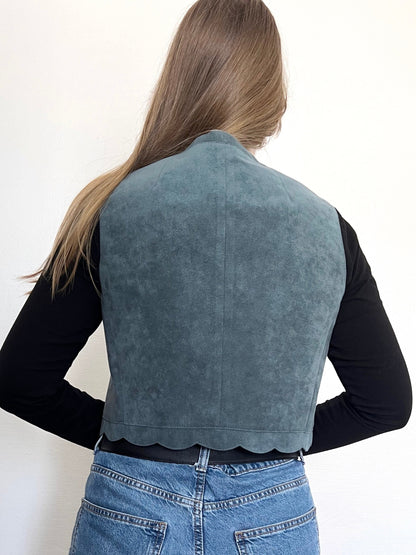 70s blue suede vest, Size M