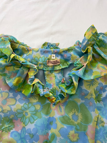 60s floral ruffle dress, Size M-L