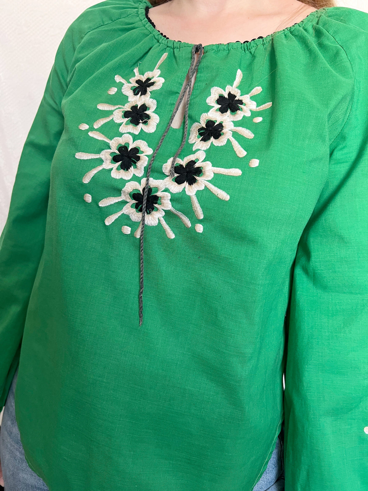 70s green and floral blouse, Size M