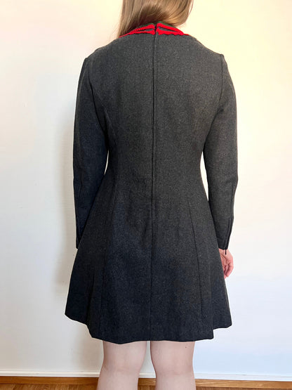 60s gray folk detail dress, Size M
