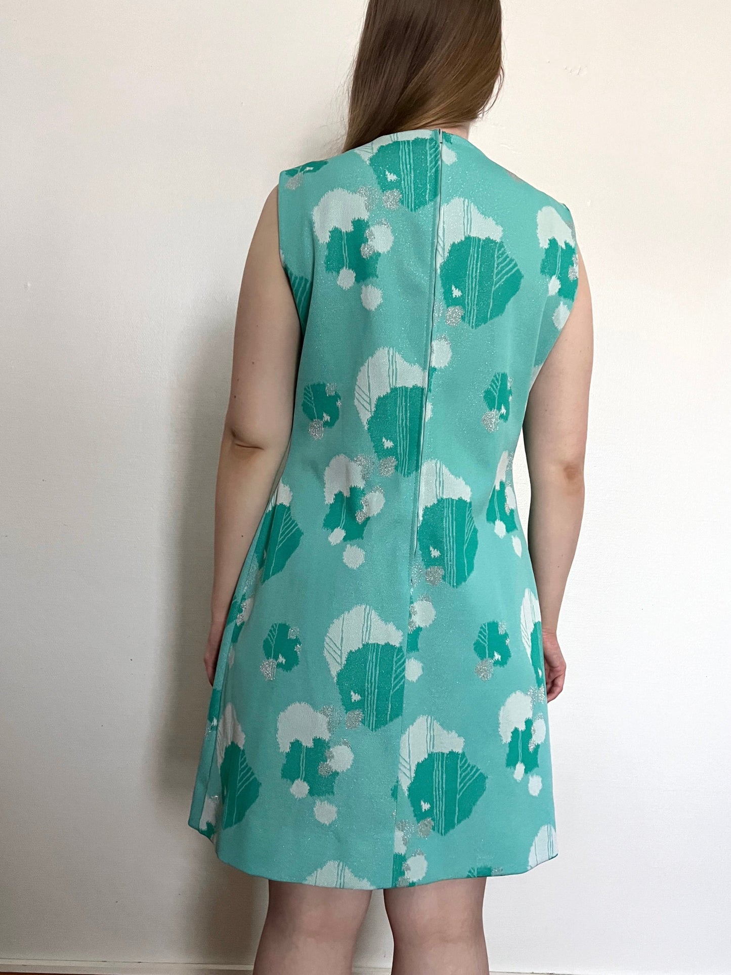 70s turquoise sleevless dress, Size L