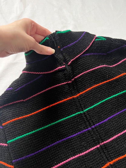 70s black & colorful striped knitted dress, Size S