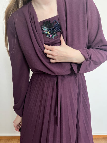 70s purple cowl and sequins dress, Size L