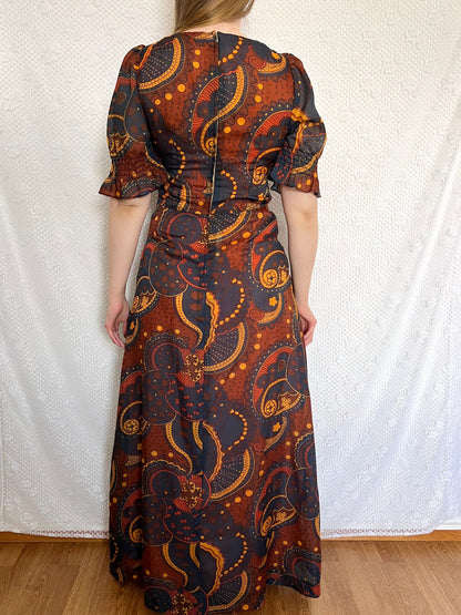 70s floral and paisley dress, Size S
