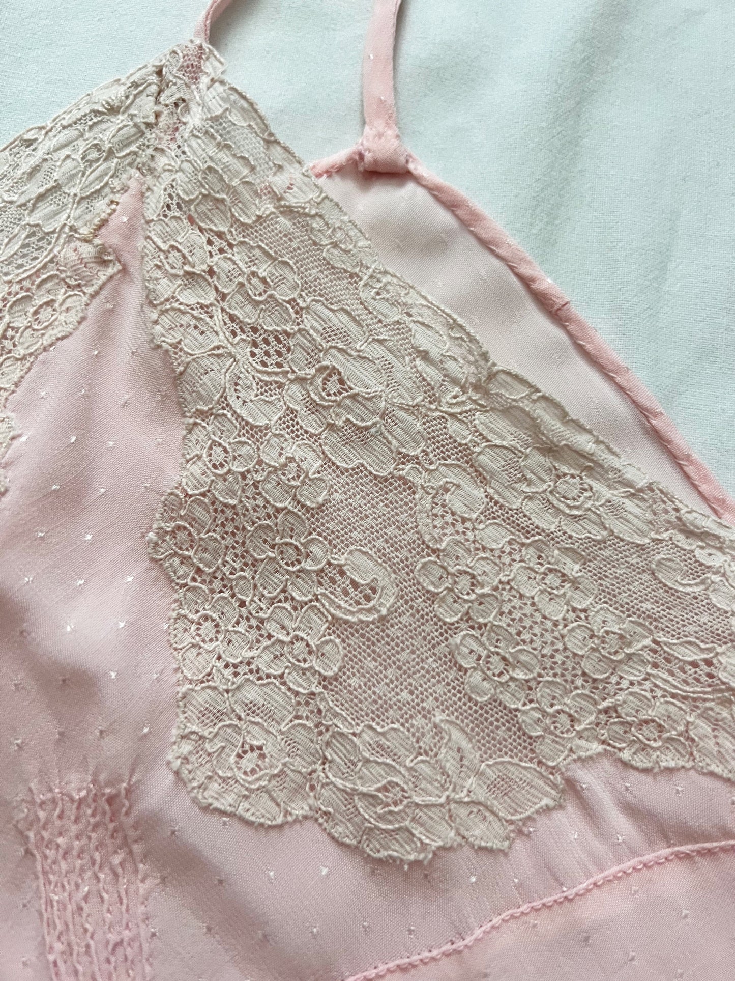 40s pink floral lace nightgown, Size L