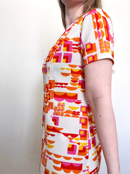 60s colorful shapes dress, Size M