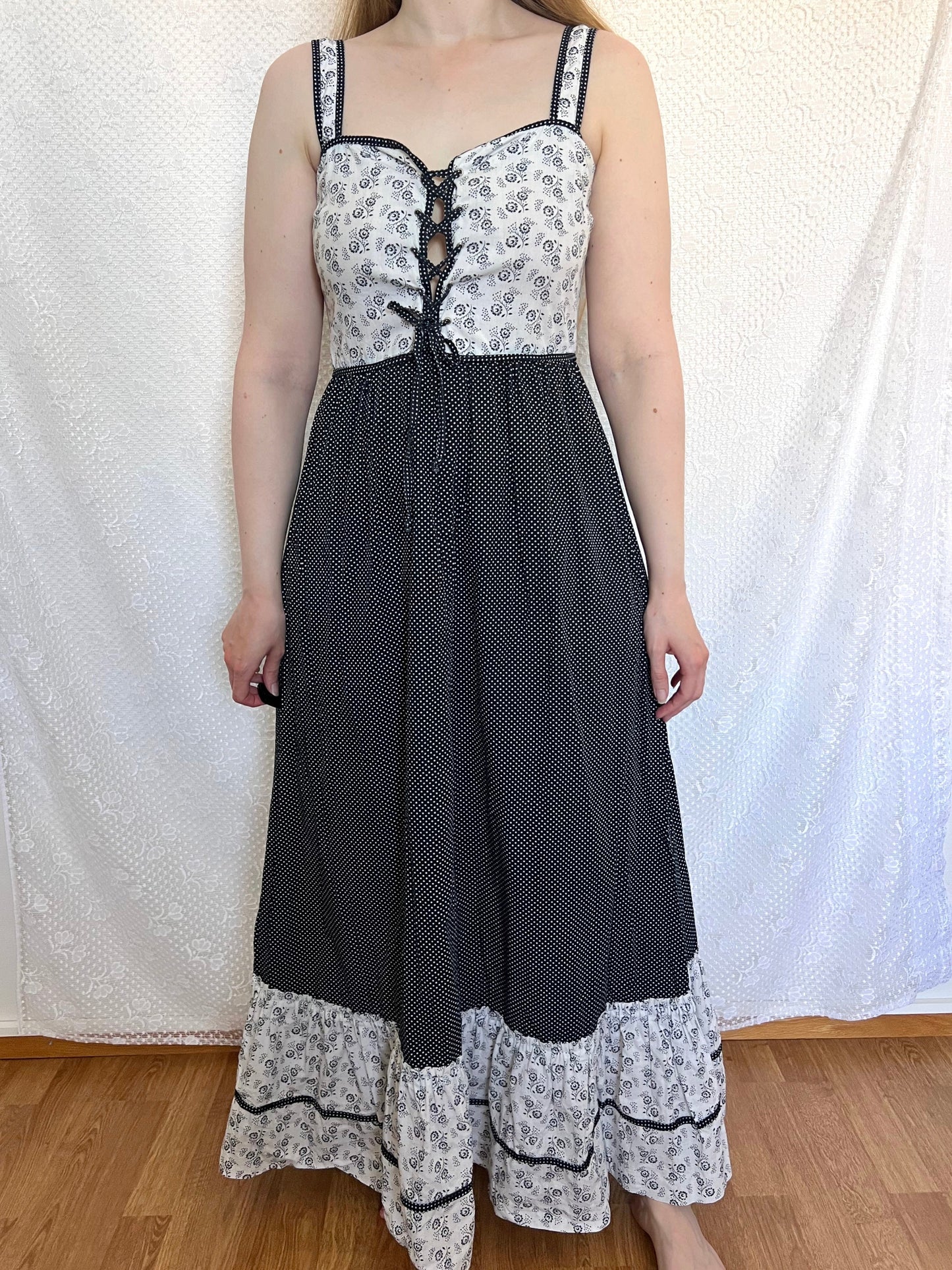 70s cotton black and white sundress, Size S