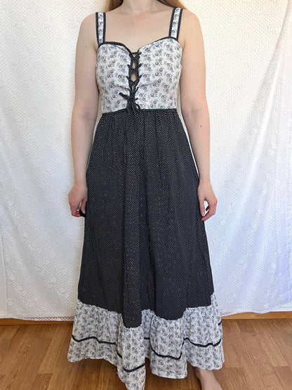 70s cotton black and white sundress, Size S