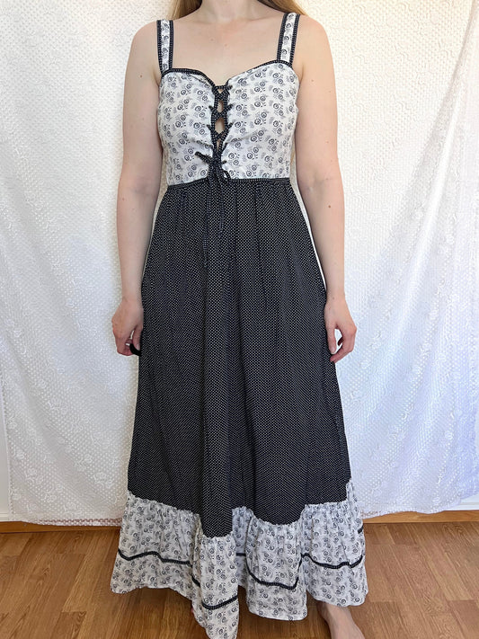 70s cotton black and white sundress, Size S