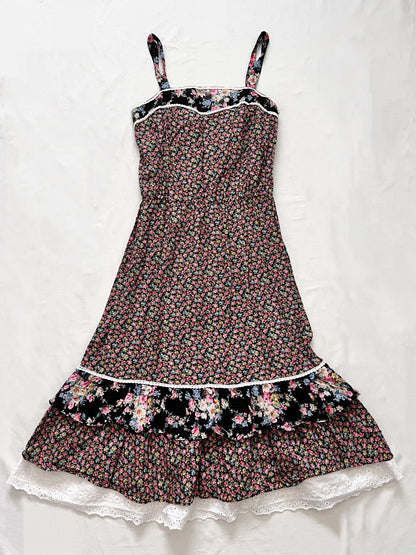 70s cotton floral sundress, Size XS-S