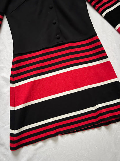 70s black striped hooded dress, Size S
